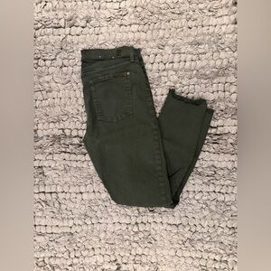 7 For All Mankind Green Skinny Denim with Raw Hem